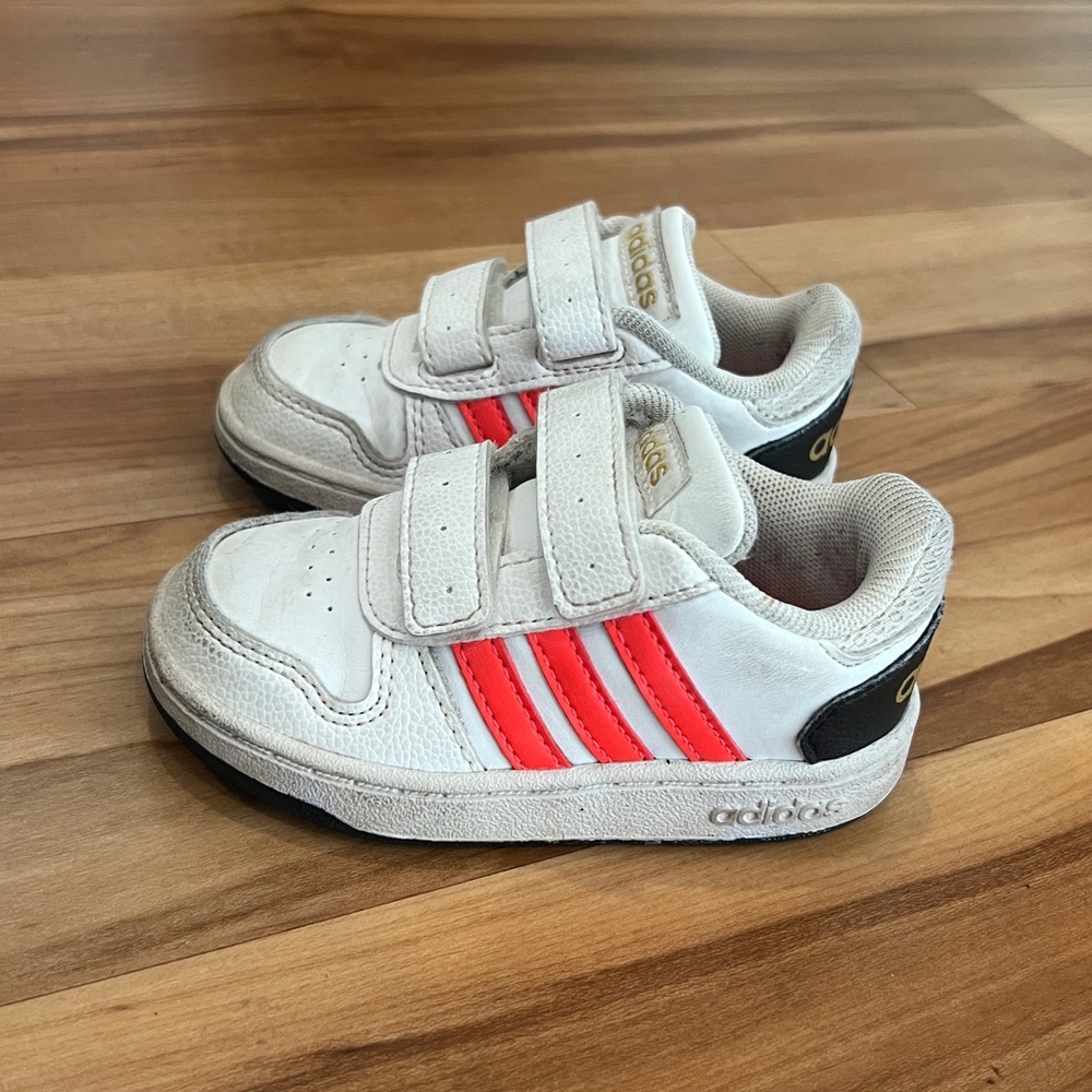 Adidas Kids Grand Court White Sneakers with Orange Stripes